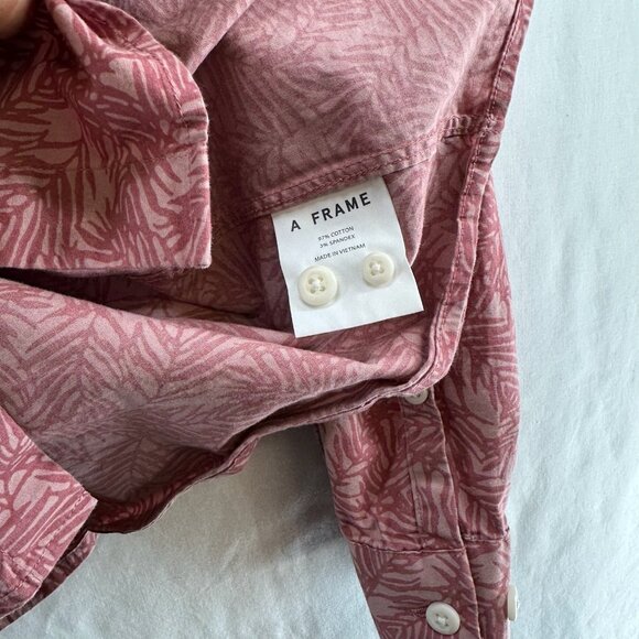 A-FRAME Stretch Button-Up Shirt Mens Size XL Regular Fit Leaf Print Pink/Red - Picture 11 of 11